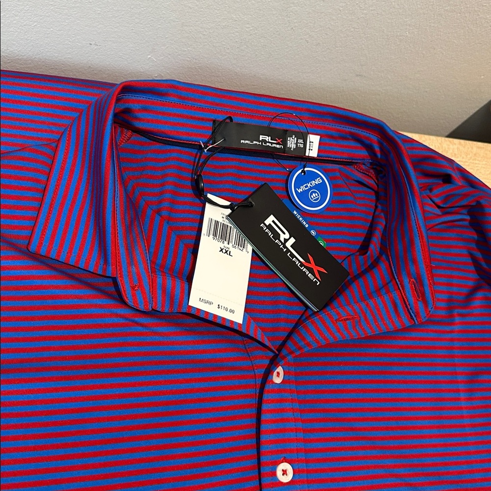 RLX Classic Fit Performance Striped Short Sleeve Polo Golf Shirt - XXL
